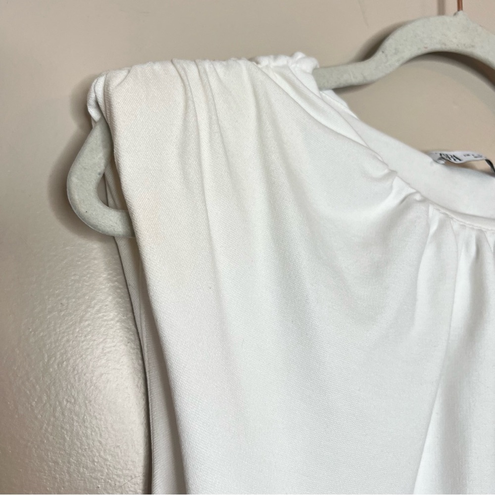 Zara White Sleeveless Puff Pleated Shoulder Mini Shift Dress Blogger Favorite S - Picture 9 of 13